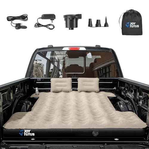 JOYTUTUS Truck Bed Air Mattress for 6.4-6.7Ft, Full Size Regular Beds for Pickup Outdoor Camping, Truck Tent Accessories with Carry Bag & Cup Holder & Cavity Design, Camel&Black
