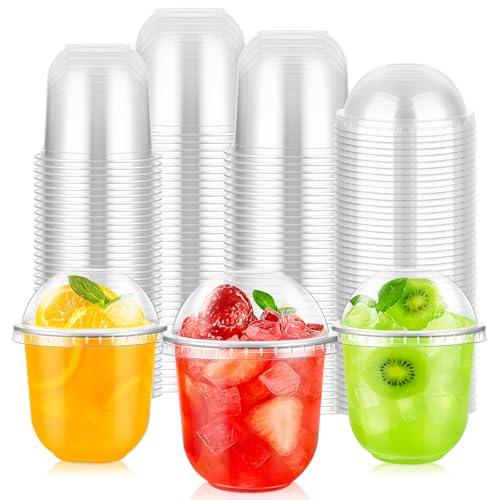 tchrules 12 oz Clear Plastic Cups with Dome Lids, Disposable Cold Drink Cups for Boba Bubble Tea, Iced Coffee, Smoothies, ...
