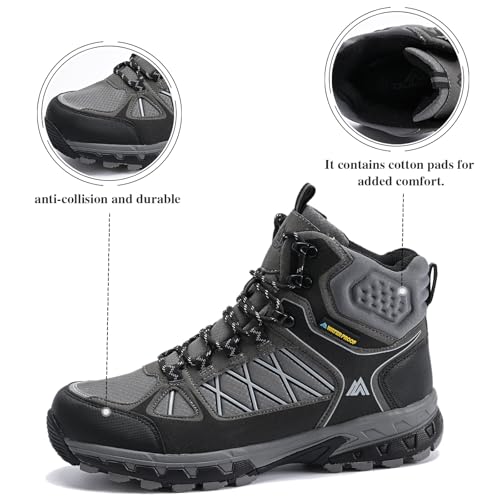 Queday Waterproof Hiking Boots Mens Lightweight Walking Shoes Daily Hike Trekking Trail Outdoor Camping Climbing