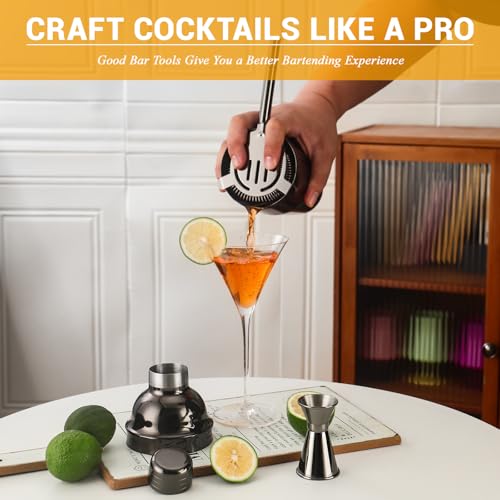 Bartender Kit Cocktail Shaker Set, Stainless Steel Cocktail Kit with 12 Piece Bar Accessories, 25oz Shaker Bar Set Drink M...