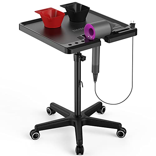 TASALON Ultimate Salon Tray on Wheels,Tray Cart with 2 Magnetic Bowls Irony Tattoo Table Station Rolling Tray with Hair Stickless Wheels,Chemical-Resistant Hair Stylist Instrument Tray,Tray for Dyson