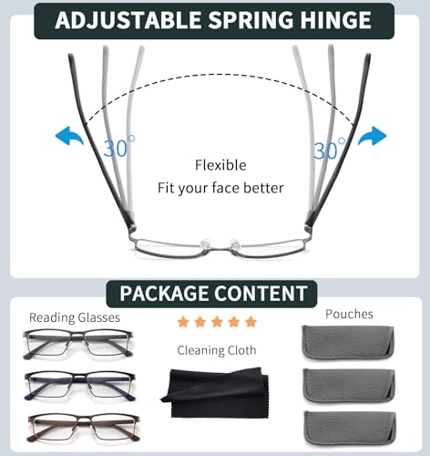 READITEASY 3 Pack Reading Glasses 2.5 Men Blue Light Blocking, Readers Men with Spring Hinge Reduce Eyestrain/UV/Dryness, ...