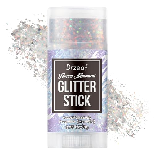 Brzeaf Waterproof Mermaid Glitter Stick, Shimmery& Long Lasting, Fairy Costume Body Face Glitter, Singer Concert Music Rav...
