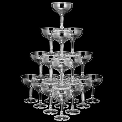Zopeal 50 Pcs Champagne Glasses 5 oz Unbreakable Plastic Martini Glasses Disposable Wine Cups Stackable Stemmed Champagne ...