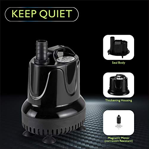 Hygger 660 GPH Submersible Aquarium Water Pump - Black Metal, Ideal for Fish Tank, Pond, Fountain & Hydroponic Systems