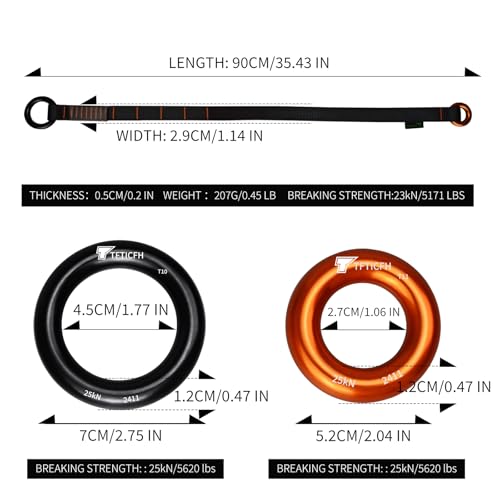 TFTICFH Friction Saver, 23kN Cambium Saver Retrievable Anchor, Climbing Rope Loop Belt Sling with Two 25kN Aluminum Rings ...