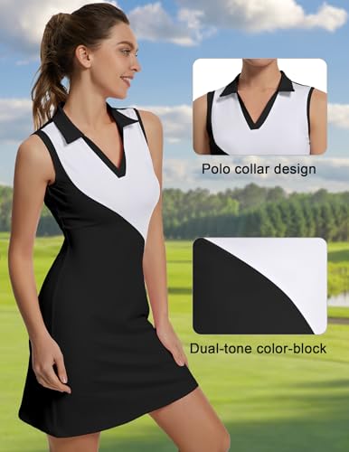 Women’s Sleeveless Colorblock Polo Dress Lightweight Athletic Dress for Golf Tennis and Casual Outings