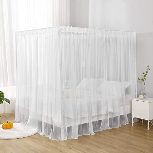 WANFASO White Canopy Bed Curtain for Queen Bed, Soft Sheer Bed Canopy Scarf for Girls Adults (Queen, White)