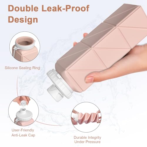 Popdigito Collapsible Water Bottles, Portable Lightweight Reusable Leak-Proof BPA-Free Silicone Foldable Water Bottle for ...
