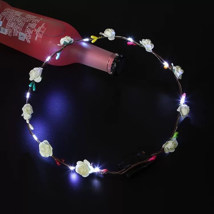 LEEMASING Led Light Women Flower Girl Headband Glow Blinking Crown Hair Wreath For Girls Women Wedding Festival Christmas ...