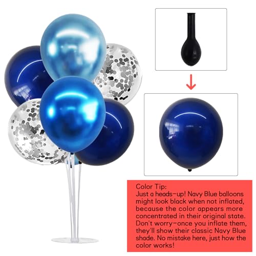 TONIFUL 4 Set Metallic Blue Silver Balloon Stand Centerpiece Table Decorations for Men's Birthday,Father's Day Retirement,...