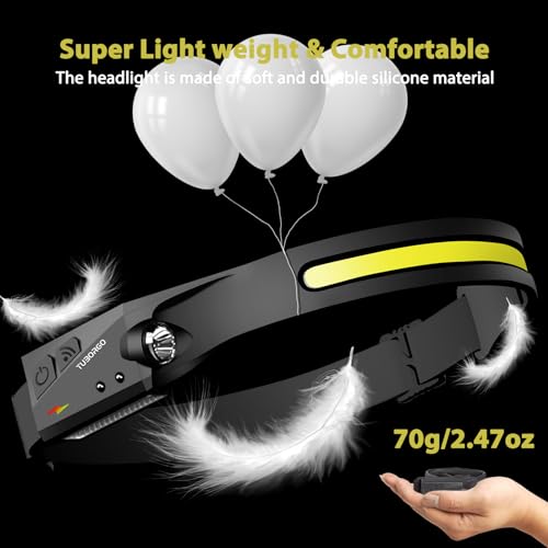 TUBORGO Rechargeable Headlamp 3PCS, 230° Wide Beam Head Lamp, Motion Sensor LED Headlamp Rechargeable, 6 Mode Headlamps fo...