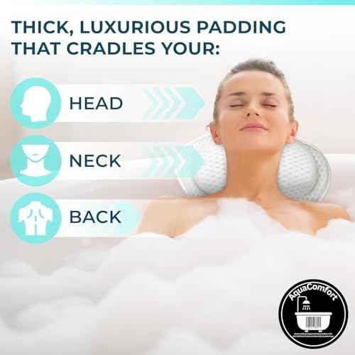 Bathtub Pillow, Luxury Bath Pillows for tub Neck, Back and Shoulder Support, Thick Padded, Ergonomic Bath Tub Pillow with 4D Air Mesh Cushions, Strong Suction Cups, Relaxing Bath Accessories Spa Gifts