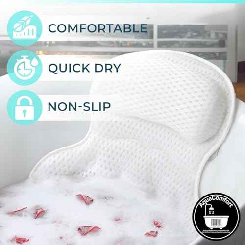 Bathtub Pillow, Luxury Bath Pillows for tub Neck, Back and Shoulder Support, Thick Padded, Ergonomic Bath Tub Pillow with 4D Air Mesh Cushions, Strong Suction Cups, Relaxing Bath Accessories Spa Gifts