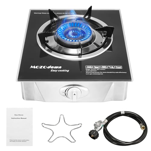 Single Burner Propane Stove 15000 BTU, Portable Gas Propane Stove 1 Burner, Camping Stove Propane with LPG Adapter Hose fo...