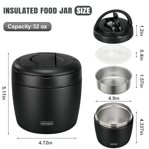 wiwens Thermo Food Jar for Hot Food Adults 32OZ Soup Thermo Lunch Containers Wide Mouth Vacuum Insulated Stainless Steel L...