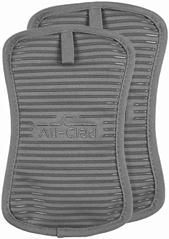 All-Clad Premium Pot Holder & Heating Pad, (2-Pack) Heat Resistant to 500 Degrees, 100% Cotton 10"x6.25" for Kitchen and Barbeque, Pewter
