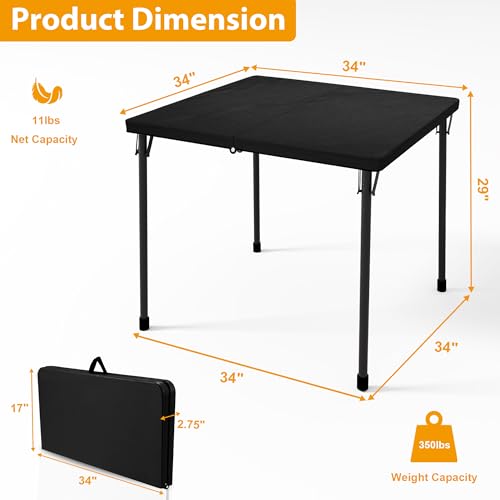 Kasunpul 34" Folding Table, Portable Square Folding Card Table with Collapsible Legs & Carrying Handle, Plastic Tables for...