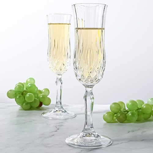 Champagne Flutes Set of 12-4 oz Vintage Crystal Clear Glasses with Cut Design, Elegant Stemware for Champagne, Prosecco, M...