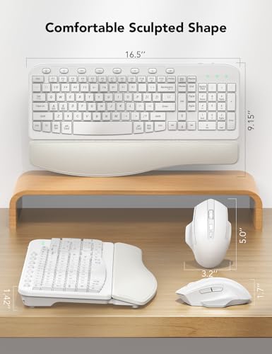 SABLUTE Wireless Keyboard and Mouse Combo, Ergonomic Wave Keys, Cushioned Plam Rest, Comfortable Silent Natural Typing, 2....