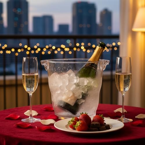 Dicunoy Ice Bucket, 4 Liter Plastic Champagne Bucket Chiller, Thick Clear Beverage Tubs with Handle, Thick Wine Cooler Buc...
