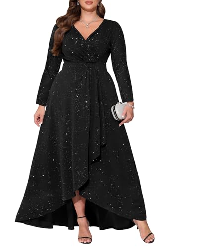 Pinup Fashion Plus Size Formal Dresses - Evening Gowns Wedding Guest Gala Prom Glitter Long Dress with Slit