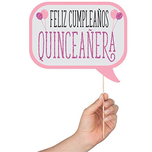 Quinceanera Photo Booth Props - 41-pc Photobooth Kit with 8 x 10-Inch Sign, 60 Adhesive Pads, 45 Sticks - Sweet 15 Photo B...