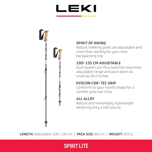 LEKI Spirit Lite Aluminum Adjustable Lightweight Walking Poles for Trekking & Hiking