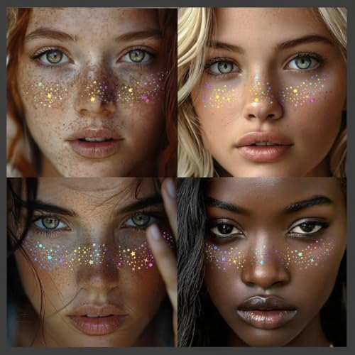 Glitter Freckles, 24PCS Glitter Freckles Face Tattoo, Sparkle Freckles for Women, Waterproof Gold Temporary Face Tattoos G...