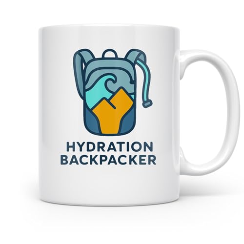 Trail-Ready Hydration Backpacker - Hiker - 11 oz White Ceramic Coffee Mug - Neon Trail Blueprint Design
