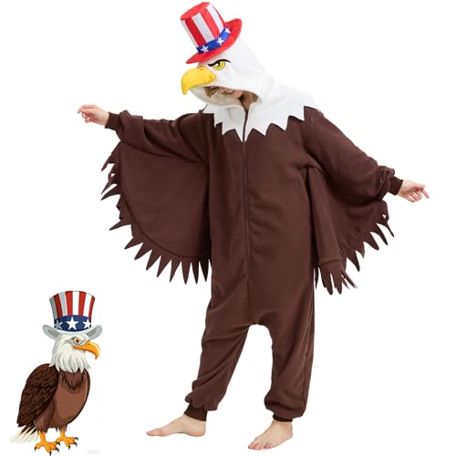AMAMHAHAVA Bald Eagle‌ Onesie for Adults Halloween Cosplay Costume One-Piece Pajamas for Women and Men