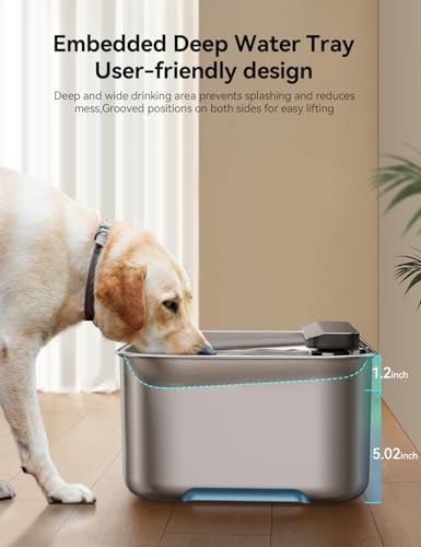 3.2Gal/12L Dog Water Fountain for Large Dogs, Ultra-Quiet Stainless Steel Dog Water Bowl Dispenser with Swirling Water Flo...