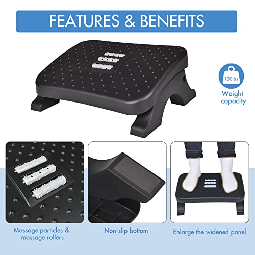 Scalebeard Under Desk Footrest, Ergonomic Foot Stool with Massage Rollers Max-Load 120Lbs Desk Leg Rest Pain Relief for Ho...