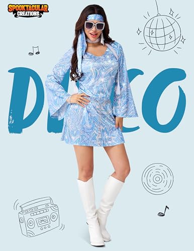 Spooktacular Creations 70s Disco Outfits for Women, Halloween Dress with 70s Accessories for Halloween Costumes Dance Party