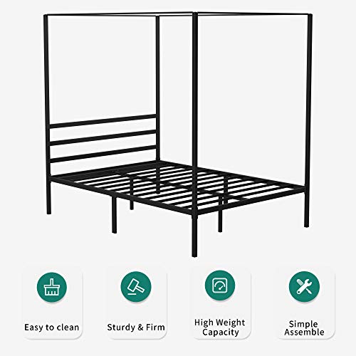 YITAHOME Metal Four Poster Canopy Bed Frame 14 Inch Platform with Built-in Headboard Strong Metal Slat Mattress Support, N...