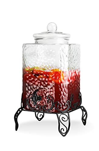 Style Setter Homestead Beverage Dispenser Cold Drink Dispenser w/ 2.5-Gallon Capacity Glass Jug, Metal Rack & Leak Proof A...