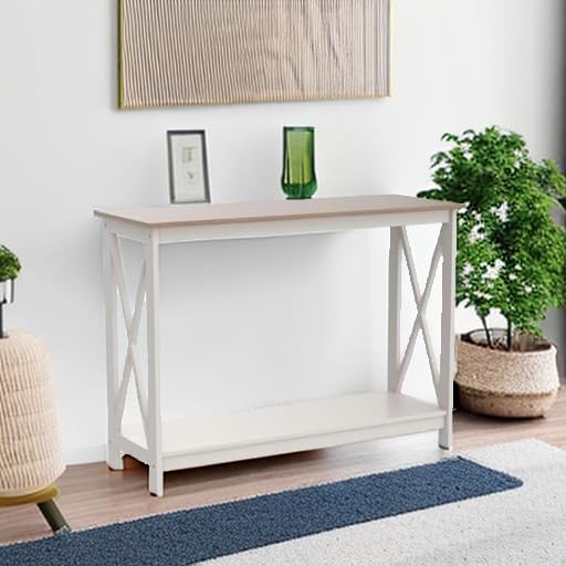 PHI VILLA White Console Tables for Entryway, Farmhouse Narrow Sofa Table Hallway, Ivory Skinny Entry Table