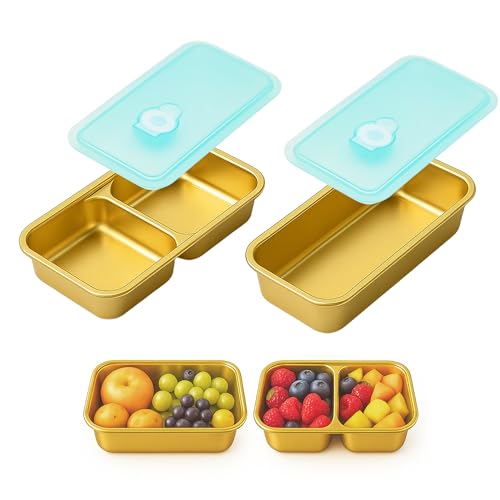 Grab and Go Snack Containers Reusable, Stainless Steel Single & Double Compartment Snack Containers with Lids - Leakproof,...