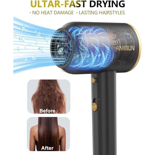 ANIEKIN Hair Blow Dryer 1875W with Diffuser, Travel Ionic Hair Dryer, Constant Temperature Hair Care Without Damaging Hair, Black