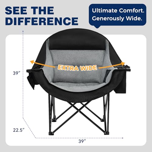 apollo walker Oversized Camping Chair - Extra Wide Heavy Duty 500lbs Camping Chairs for Adults with Cup Holder & Cooler Ba...