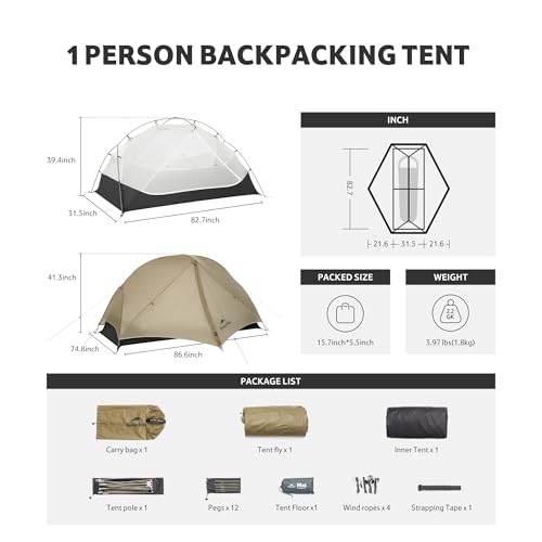 Naturehike Mongar UL 1-2 Person Backpacking Tent,15D Nylon Waterproof Ultralight One Person Two Person Tent with Footprint