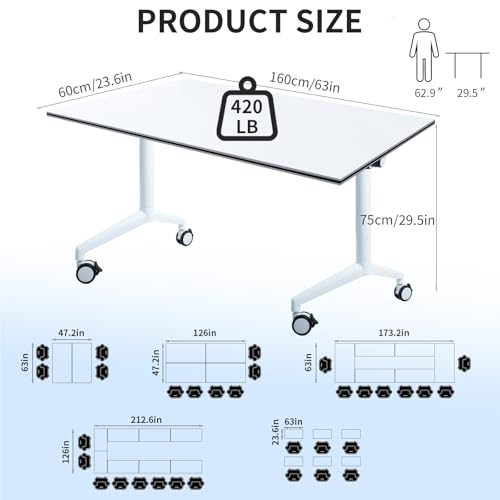 Conference Table 10.5FT Folding Office Computer Desk for Meeting Room, Conference Room Table for 8 People, Study Writing P...
