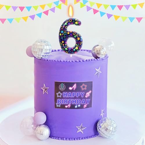 Elekfx Kpop Theme Number 6 Candle, Purple Star Cake Topper, Dark Fantasy Demon Style Girls Kpop Birthday Decorations Party...