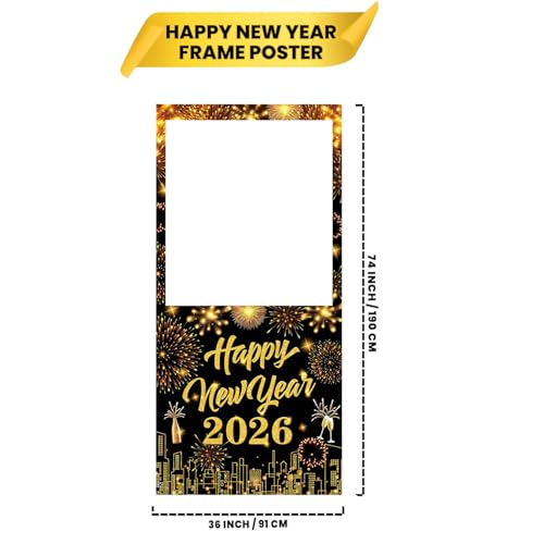 2026 New Years Photo Booth Frame Banner, 2026 Happy New Year Decor,Happy New Year Photo Booth Frame for Celebrate Firework...