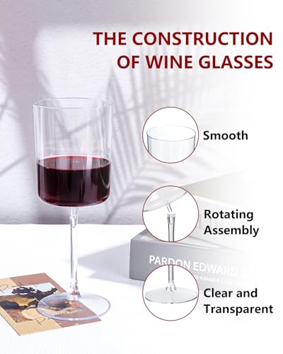YOUBET 36 Pack Clear Plastic Wine Glasses - 10 OZ Disposable Square Wine Glasses with Stem for Wedding & Party & Anniversary