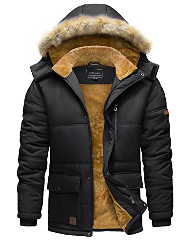 TACVASEN Men's Winter Jacket with Hood Water Repellent Windproof Thicken Parka Winter Coat
