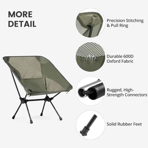 CAMEL CROWN Camping Chair Heavy Duty Backpacking Chair - Ultra-Light Folding Chair with Carry Bag, Portable Compact for Ou...
