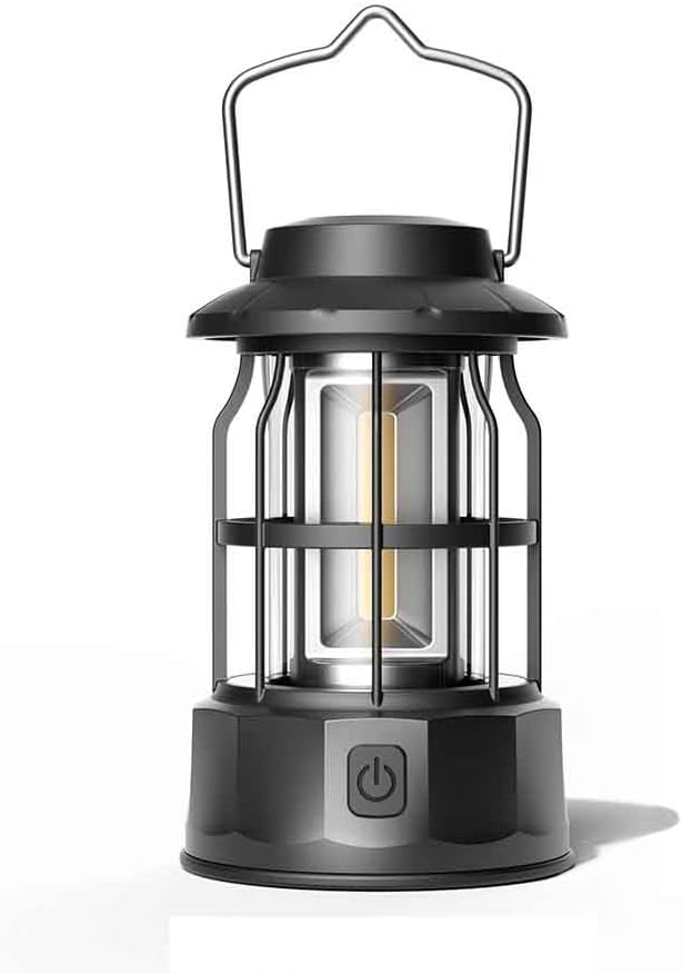 YIONGTAF Adjustable Waterproof Rechargeable Camping Lantern, Emergency Light, Fishing, Adventures, Power Outages, Black