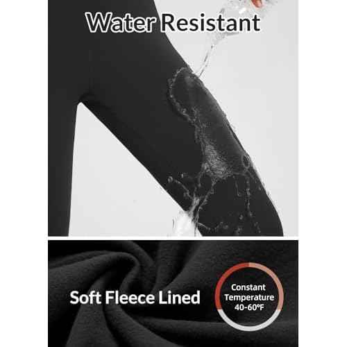 baleaf Women's Fleece Lined Leggings Waterproof Winter Hiking Pants Thermal Running Tights Zipper Pockets High Waisted
