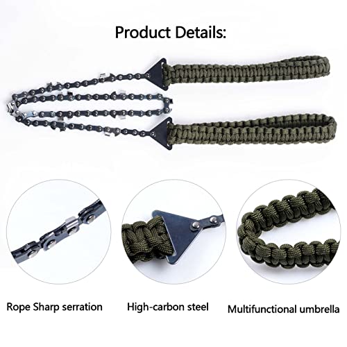 Sucrain Pocket Chainsaw with Paracord Handle, Folding Chain Hand Saw, Emergency Outdoor Survival Gear for Camping, Huntin...